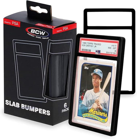 BCW PSA Slab Bumpers Black 6-pack box with installed PSA slab