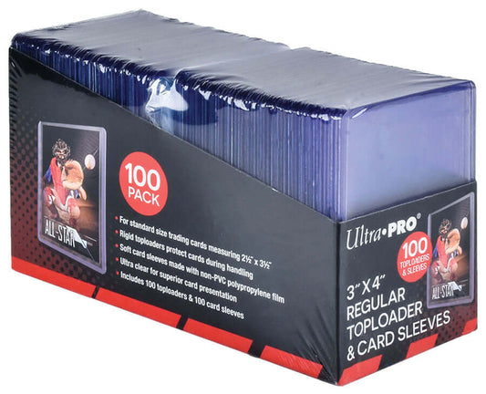 Ultra PRO 3 x 4 regular toploaders and soft sleeves bundle, 100 count