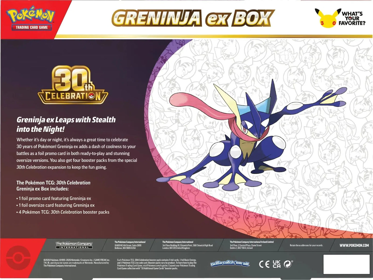 Pokemon TCG: 30th Celebration Greninja ex Box - Back