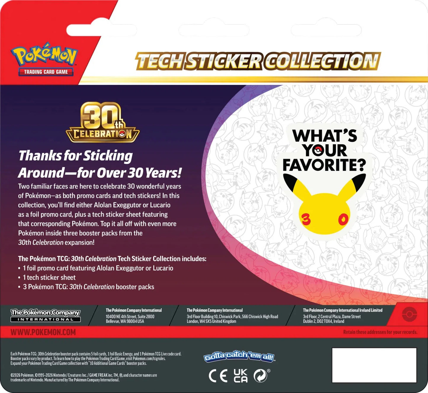 Pokemon TCG: 30th Celebration Tech Sticker Collection (Lucario) - Back