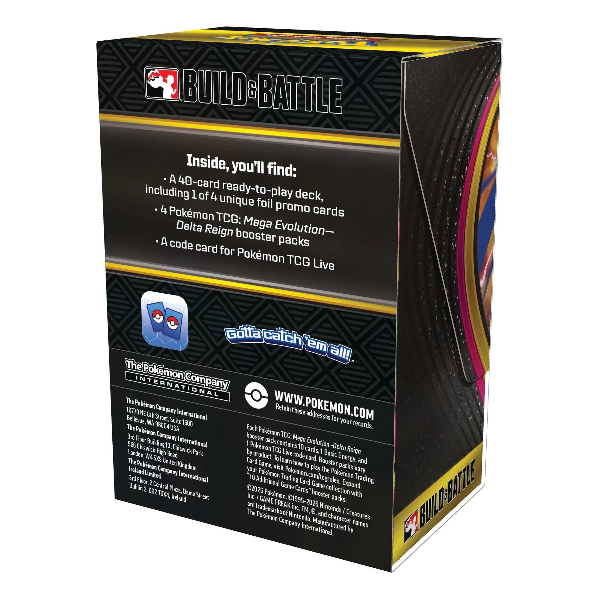 Pokémon TCG Mega Evolution Delta Reign Build & Battle Box outer sleeve, back view
