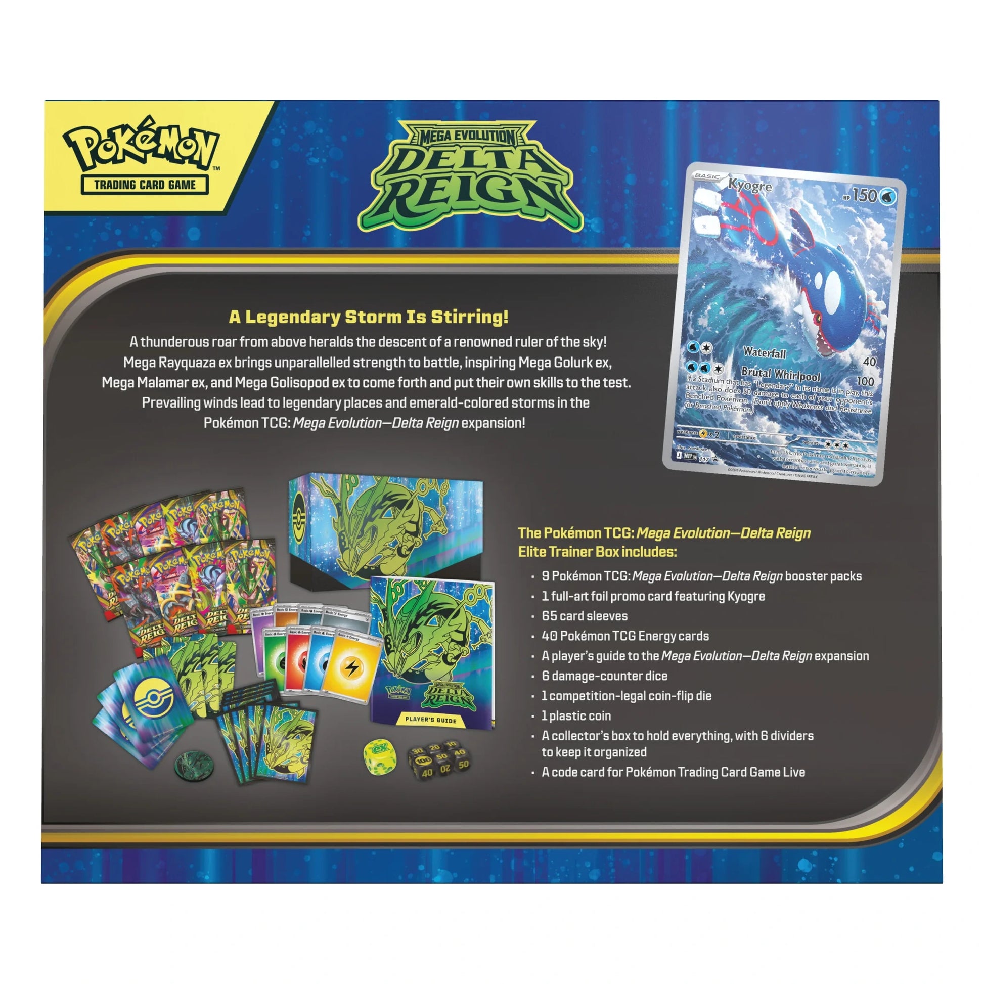 Pokémon TCG Mega Evolution Delta Reign Elite Trainer Box, back and contents