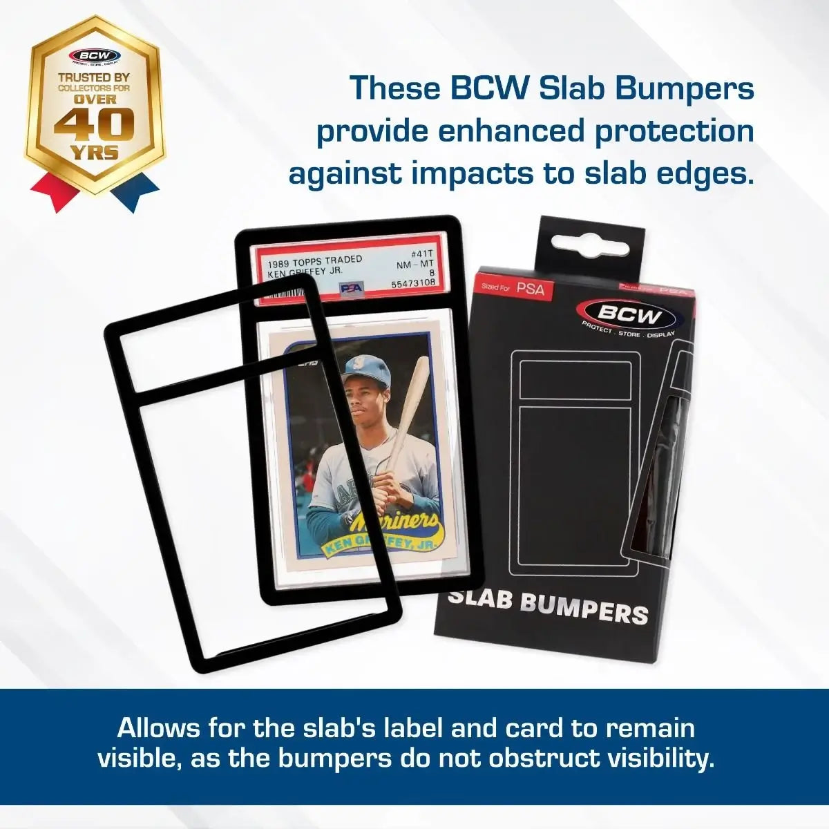 BCW PSA slab bumpers showing visibility and edge protection benefits