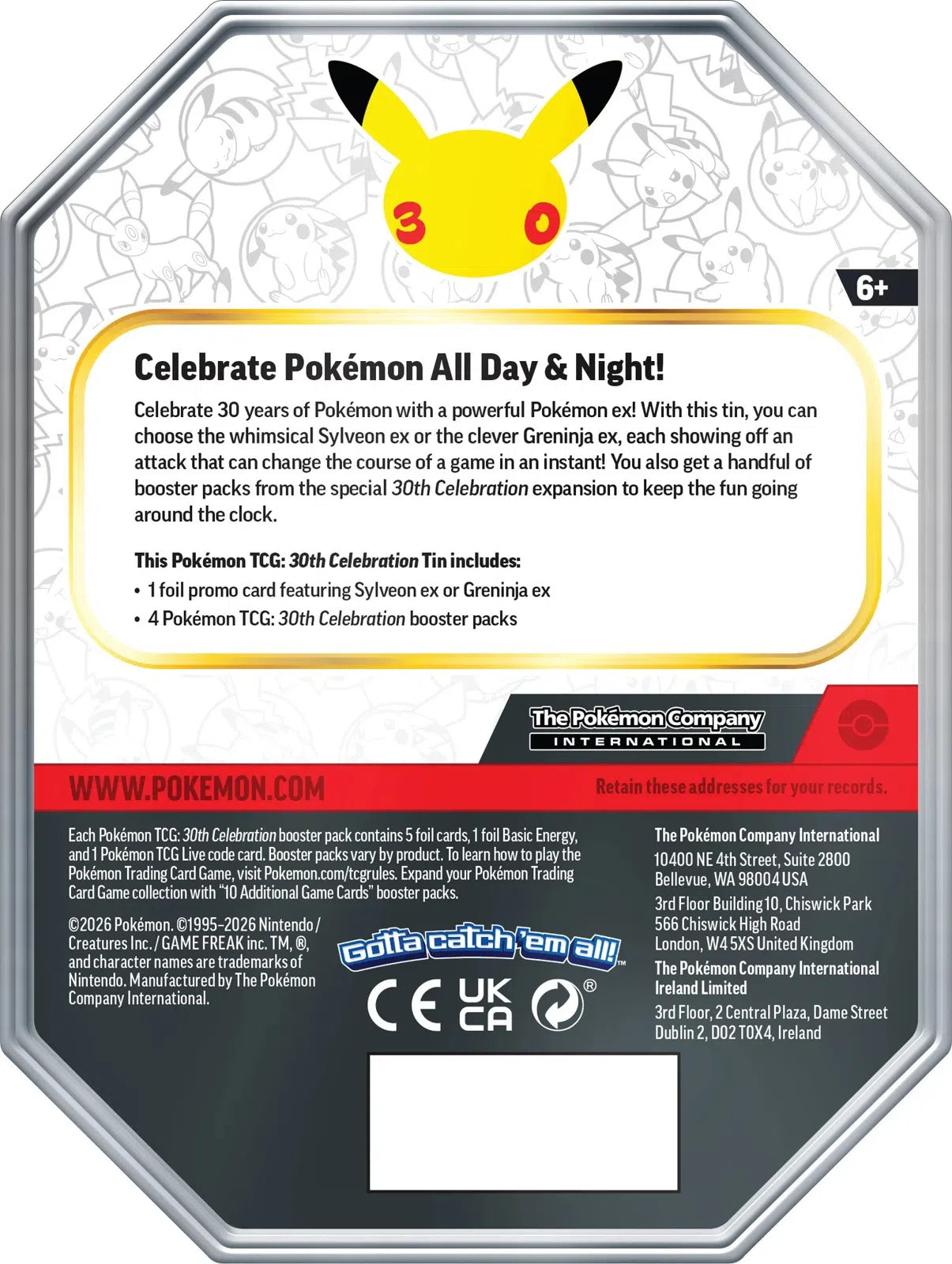 Pokemon TCG: 30th Celebration ex Tin - Back