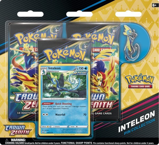 Pokemon TCG: Sword & Shield - Crown Zenith - Pin Collection - Three-Booster Pack Blister (Inteleon)